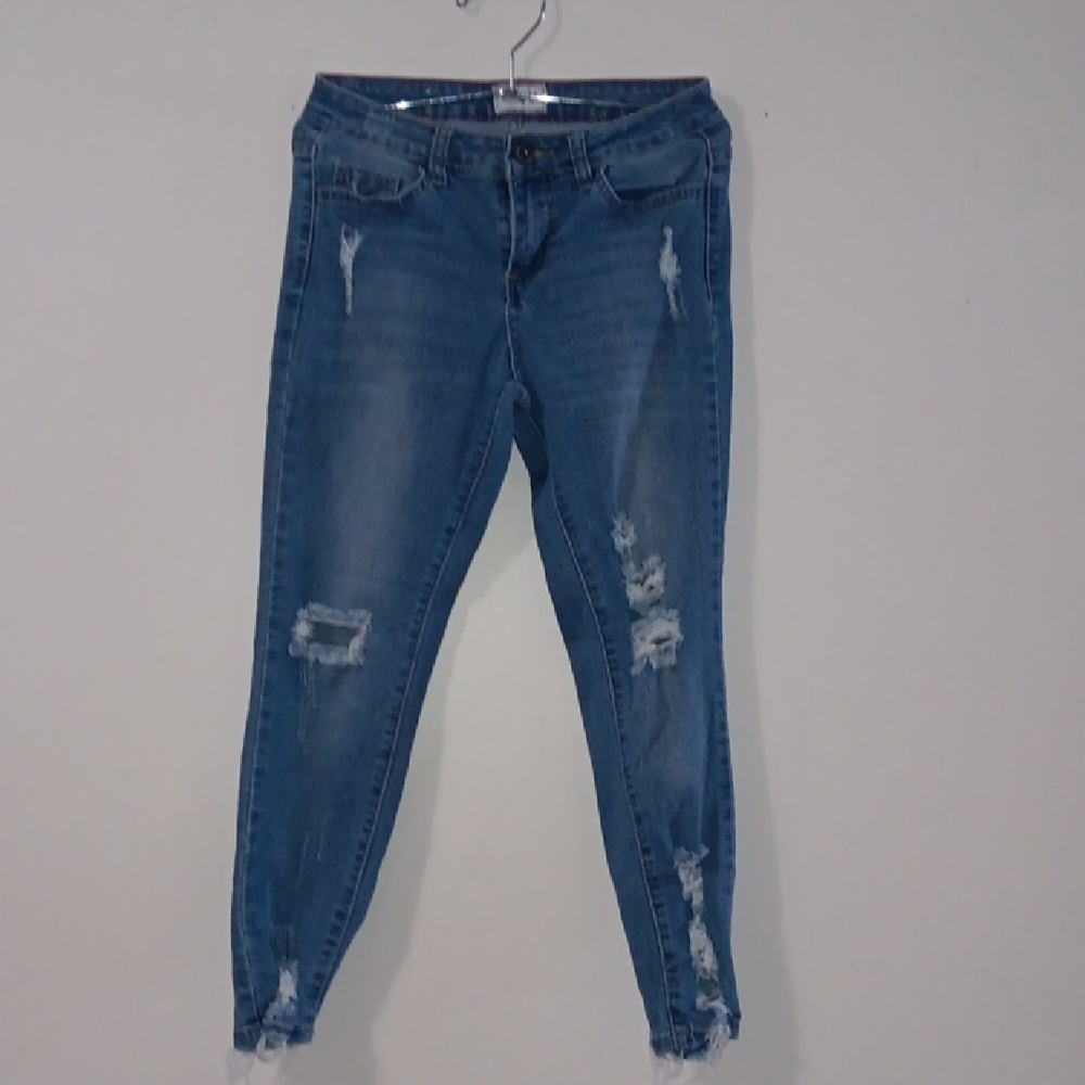 GOGO Women's Blue Distressed Skinny Jeans